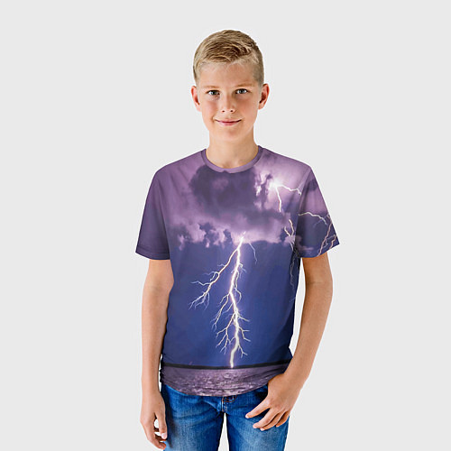 Детская футболка Разряд молний над океаном / 3D-принт – фото 3