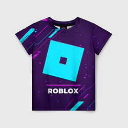 Футболка детская Символ Roblox в неоновых цветах на темном фоне, цвет: 3D-принт