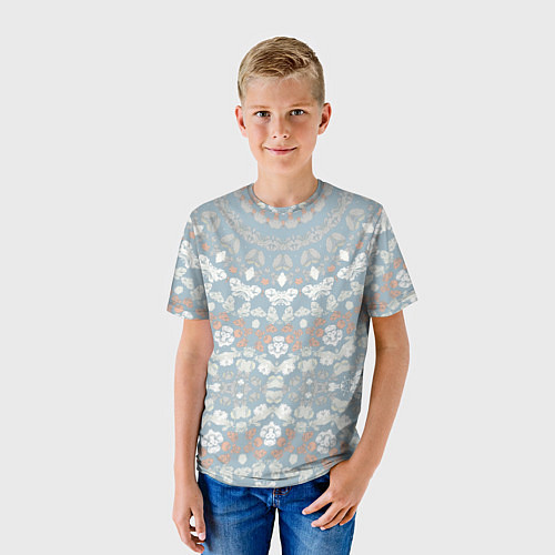 Детская футболка Коралловый и серо-голубой, мандала / 3D-принт – фото 3