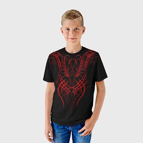 Детская футболка Красный узор с глазами на спине / 3D-принт – фото 3