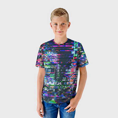 Детская футболка Ночной город - glitch / 3D-принт – фото 3
