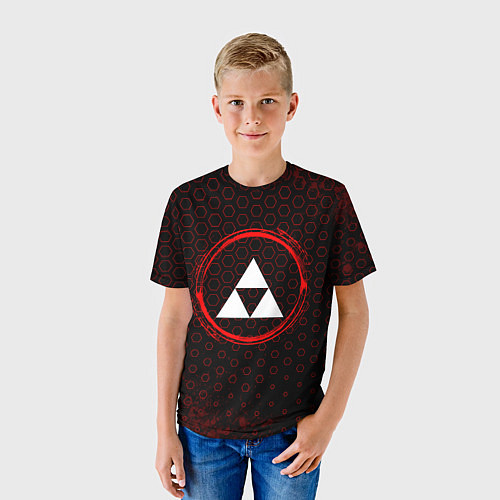 Детская футболка Символ Zelda и краска вокруг на темном фоне / 3D-принт – фото 3