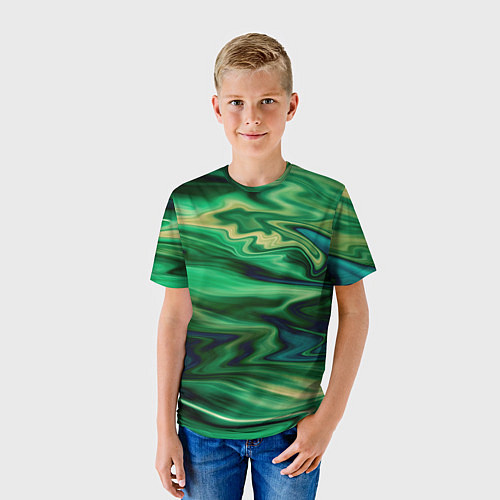Детская футболка Абстрактный узор в зеленых тонах / 3D-принт – фото 3