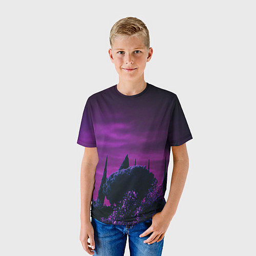 Детская футболка Ночное сияние в тёмном лесу - Фиолетовый / 3D-принт – фото 3