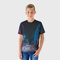 Футболка детская Неоновая пустая улица города - Синий, цвет: 3D-принт — фото 2