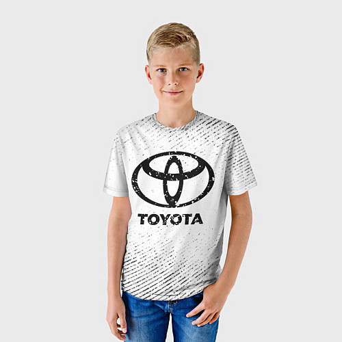 Детская футболка Toyota с потертостями на светлом фоне / 3D-принт – фото 3
