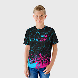Футболка детская Chery - neon gradient: символ сверху, цвет: 3D-принт — фото 2