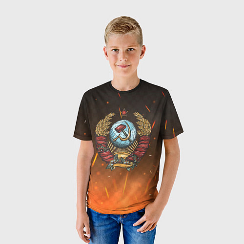 Детская футболка Герб СССР на фоне огня / 3D-принт – фото 3