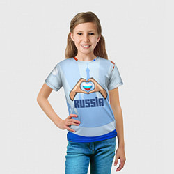 Футболка детская Люблю Россию - сердечко руками, цвет: 3D-принт — фото 2