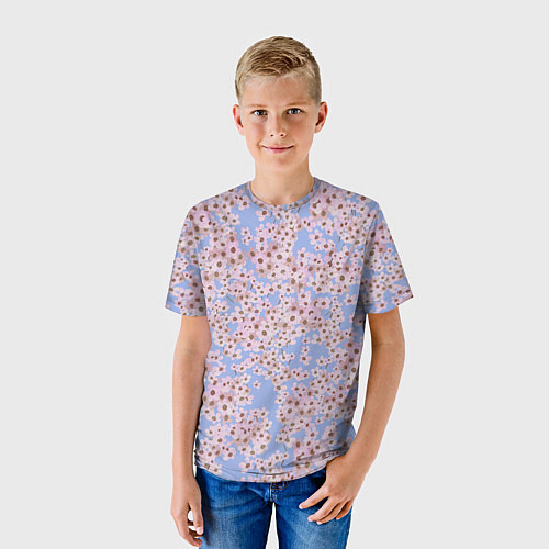 Детская футболка Цветы Нарисованные На Голубом Фоне / 3D-принт – фото 3