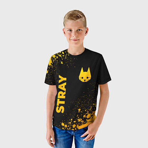 Детская футболка Stray - gold gradient: символ и надпись вертикальн / 3D-принт – фото 3