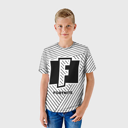 Детская футболка Символ Fortnite на светлом фоне с полосами / 3D-принт – фото 3