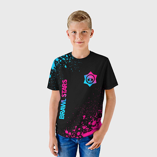 Детская футболка Brawl Stars - neon gradient: символ и надпись верт / 3D-принт – фото 3