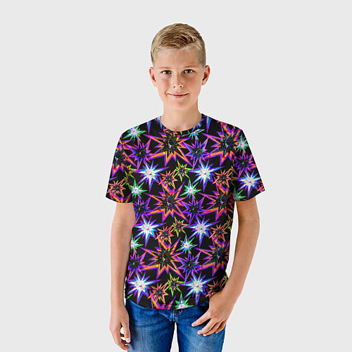 Детская футболка Неоновые звезды на черном / 3D-принт – фото 3