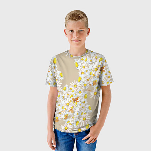 Детская футболка Букет Нарисованных Цветущих Ромашек / 3D-принт – фото 3