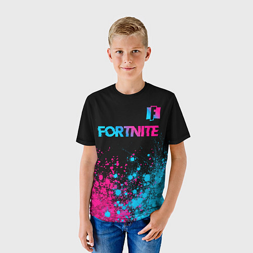 Детская футболка Fortnite - neon gradient: символ сверху / 3D-принт – фото 3