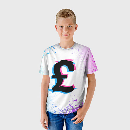 Детская футболка Фунт стерлингов глитч / 3D-принт – фото 3