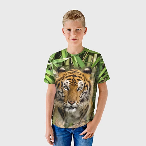 Детская футболка Матёрый тигр в зарослях бамбука / 3D-принт – фото 3