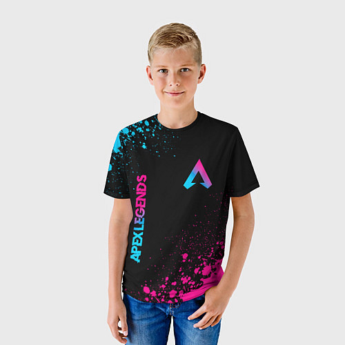 Детская футболка Apex Legends - neon gradient: символ и надпись вер / 3D-принт – фото 3