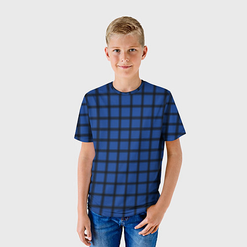 Детская футболка Крупная темно-синяя клетка / 3D-принт – фото 3