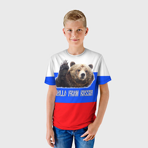Детская футболка Привет из России - медведь и триколор / 3D-принт – фото 3