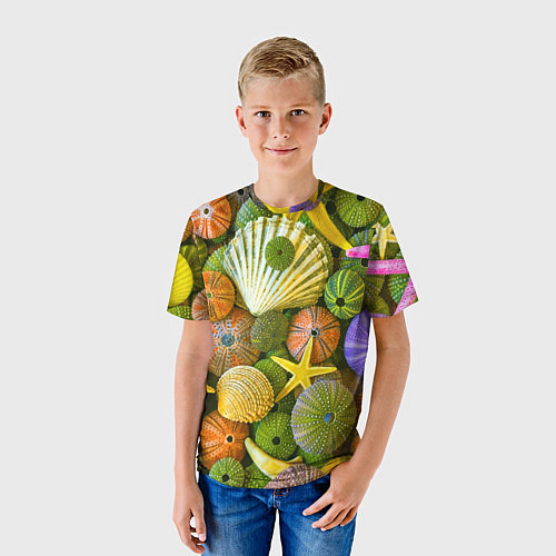 Детская футболка Композиция из морских звёзд и ракушек / 3D-принт – фото 3