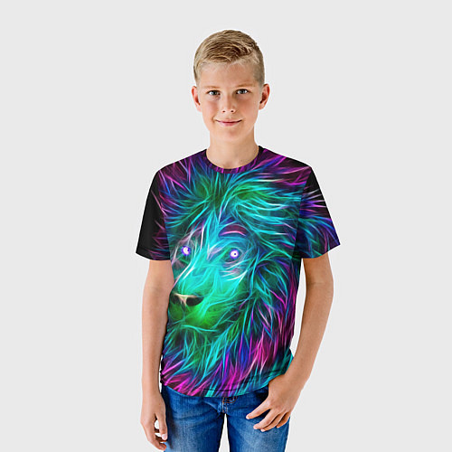 Детская футболка Светящийся неоновый лев / 3D-принт – фото 3