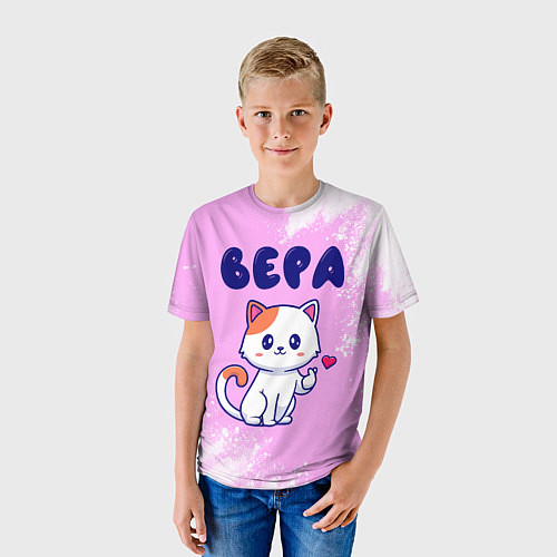 Детская футболка Вера кошечка с сердечком / 3D-принт – фото 3