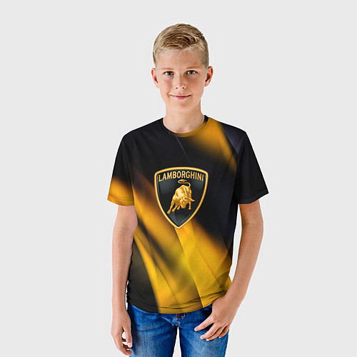 Детская футболка Lamborghini - Жёлто-чёрный абстракция / 3D-принт – фото 3