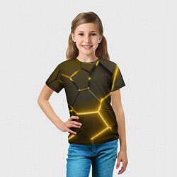 Футболка детская Золотые неоновые геометрические плиты, цвет: 3D-принт — фото 2