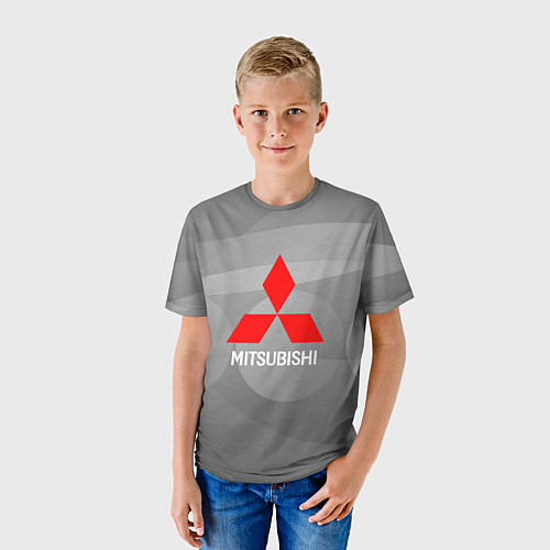 Детская футболка Mitsubishi - серая с кружочками абстракция / 3D-принт – фото 3