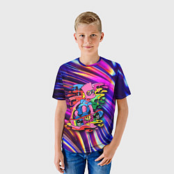 Футболка детская Скейтбордист Барт Симпсон на фоне разноцветных кля, цвет: 3D-принт — фото 2