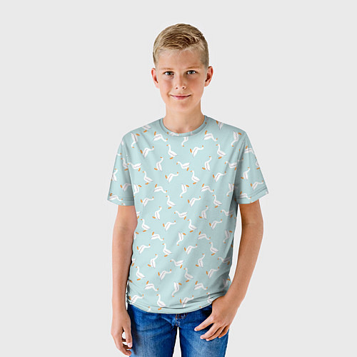Детская футболка Гуси на нежно-голубом паттерн / 3D-принт – фото 3