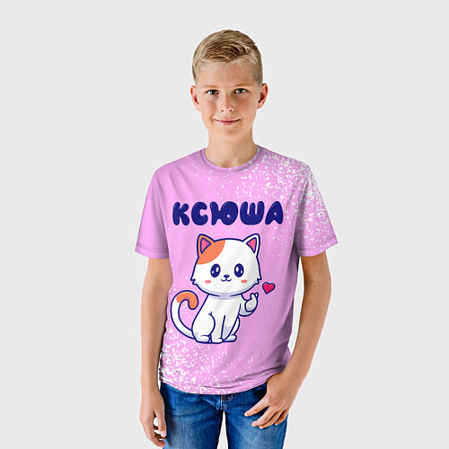 Детская футболка Ксюша кошечка с сердечком / 3D-принт – фото 3
