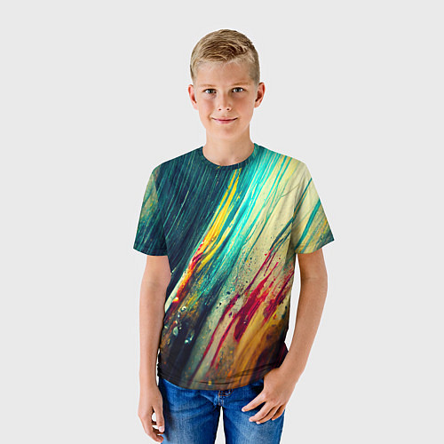 Детская футболка Темные и яркие потеки краски / 3D-принт – фото 3