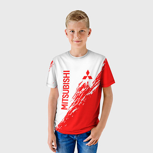 Детская футболка Mitsubishi - красная текстура / 3D-принт – фото 3