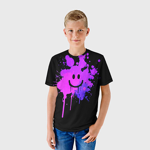 Детская футболка Неоновый улыбающийся смайлик / 3D-принт – фото 3