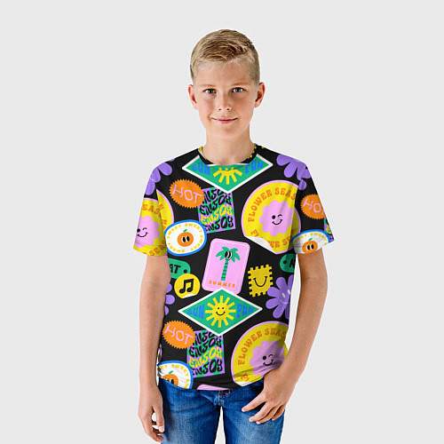 Детская футболка Летние наклейки pop-art паттерн / 3D-принт – фото 3