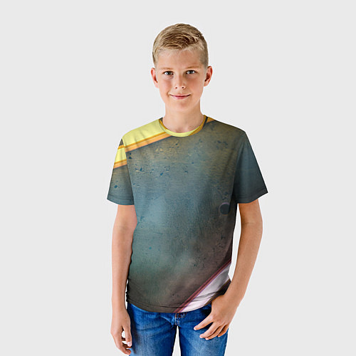 Детская футболка Абстрактная тёмная поверхность и неоновые фонари / 3D-принт – фото 3