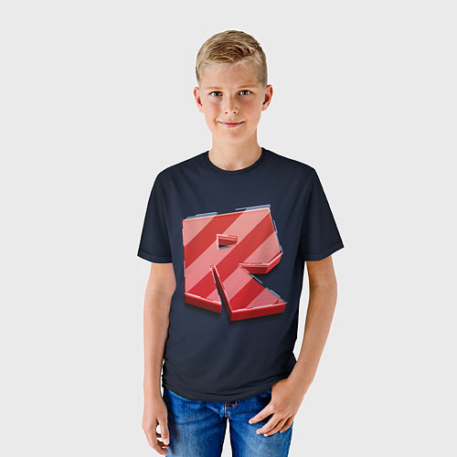 Детская футболка Roblox red - Роблокс полосатый логотип / 3D-принт – фото 3