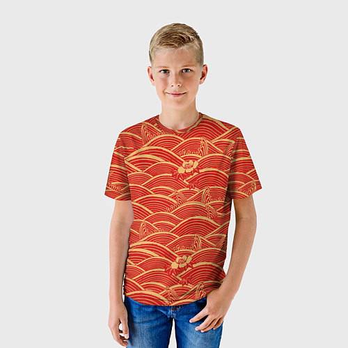 Детская футболка Китайская иллюстрация волн / 3D-принт – фото 3