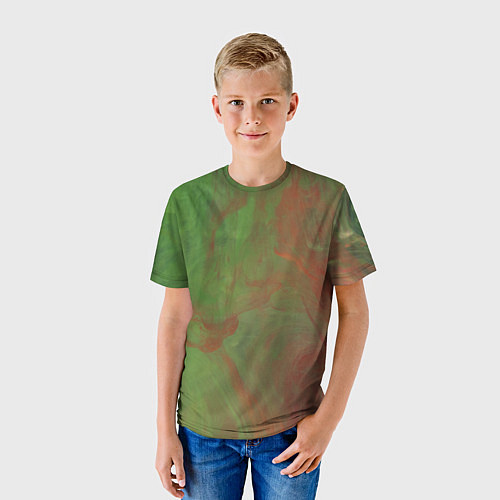 Детская футболка Зелёные и красные волны красок / 3D-принт – фото 3