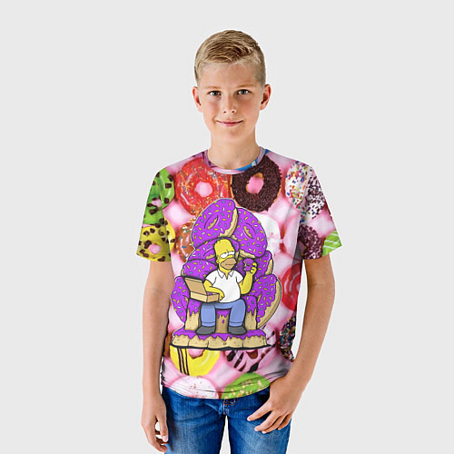 Детская футболка Гомер Симпсон в окружении пончиков / 3D-принт – фото 3