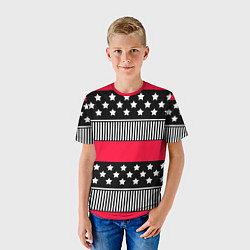 Футболка детская Red and black pattern with stripes and stars, цвет: 3D-принт — фото 2