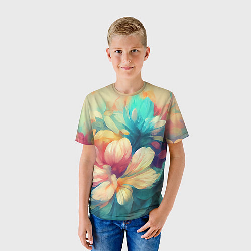 Детская футболка Цветочный букет нарисованный маслом / 3D-принт – фото 3