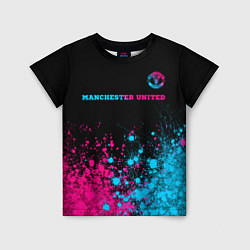 Футболка детская Manchester United - neon gradient: символ сверху, цвет: 3D-принт