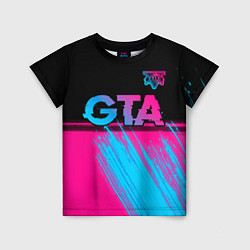 Футболка детская GTA - neon gradient: символ сверху, цвет: 3D-принт