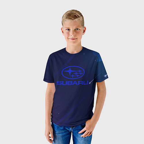 Детская футболка Subaru Абстракция неон / 3D-принт – фото 3