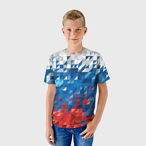 Детская футболка Полигональный флаг России! / 3D-принт – фото 3