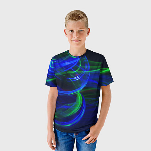 Детская футболка Неоновые лучи и шар во тьме / 3D-принт – фото 3